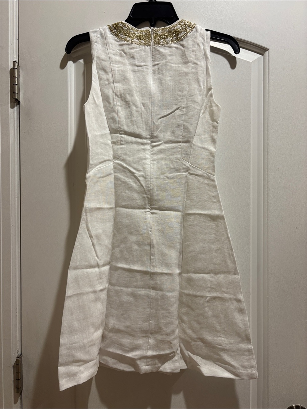JB by Julie Brown White Sleeveless Mini Dress with Gold Embroidered V-Neck 0 - Picture 4 of 7